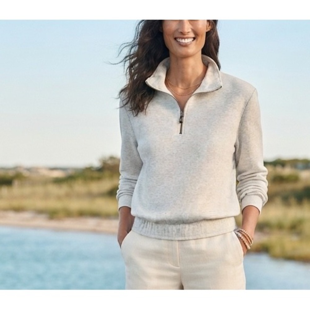 Garnet Hill Sweatshirt 1/4 Zip Pullover Women's Sz S Gray Organic French Terry